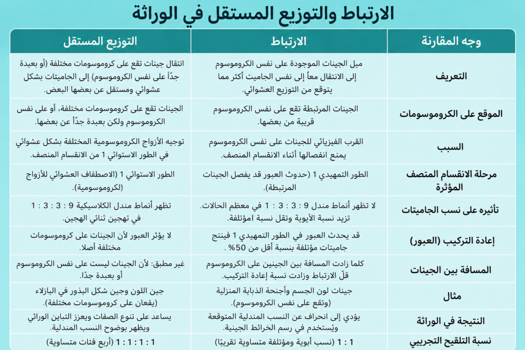 جدول مقارنة الارتباط والعبور